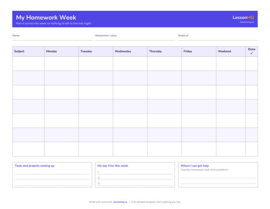 Week at a glance template preview