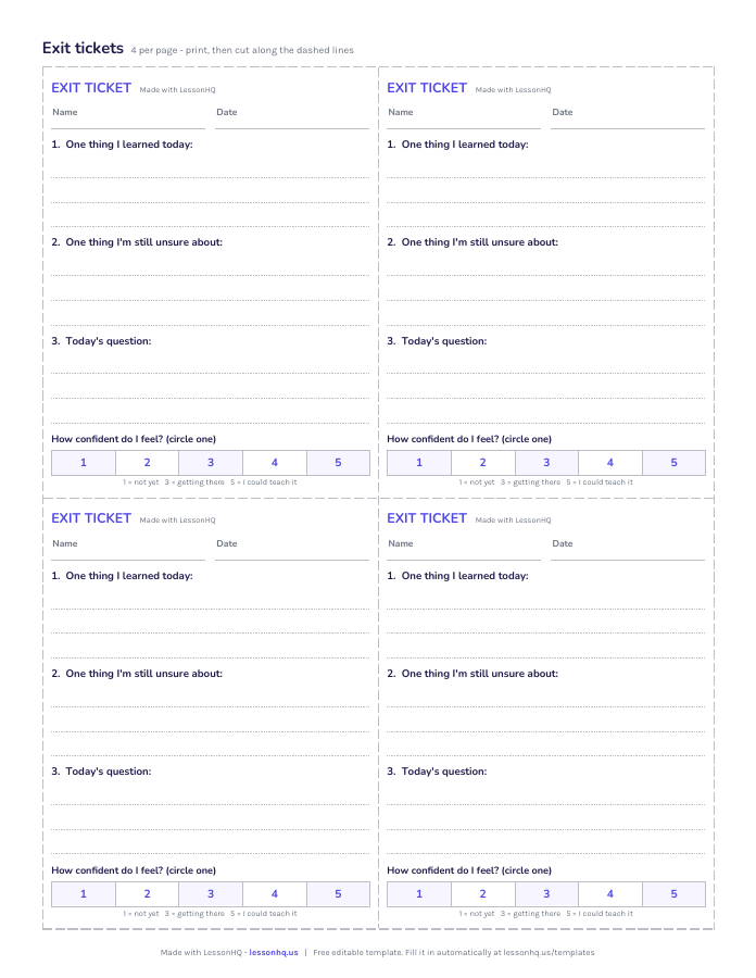 Exit Ticket Template preview