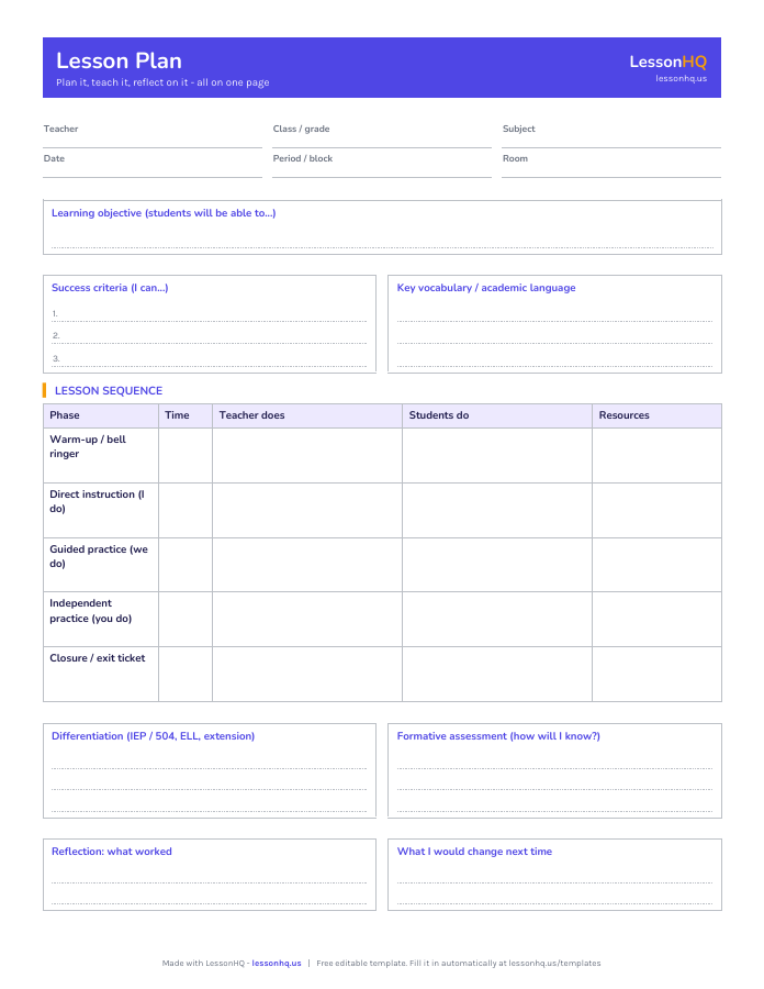 Lesson Plan Template preview
