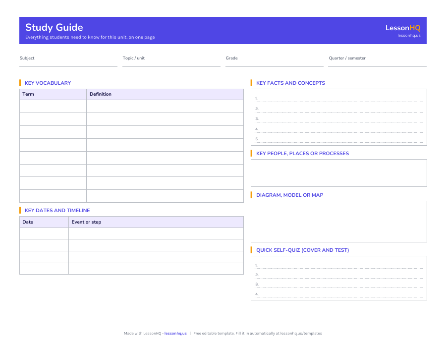 Study Guide Template preview