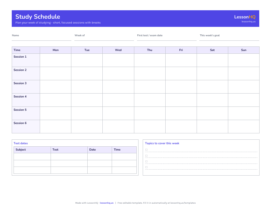 Study Schedule Template preview